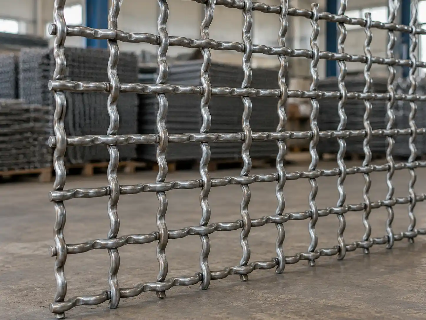 Crimped Wire Mesh Crimped wire mesh panel with interlocking pre-crimped wires for screening and heavy-duty applications