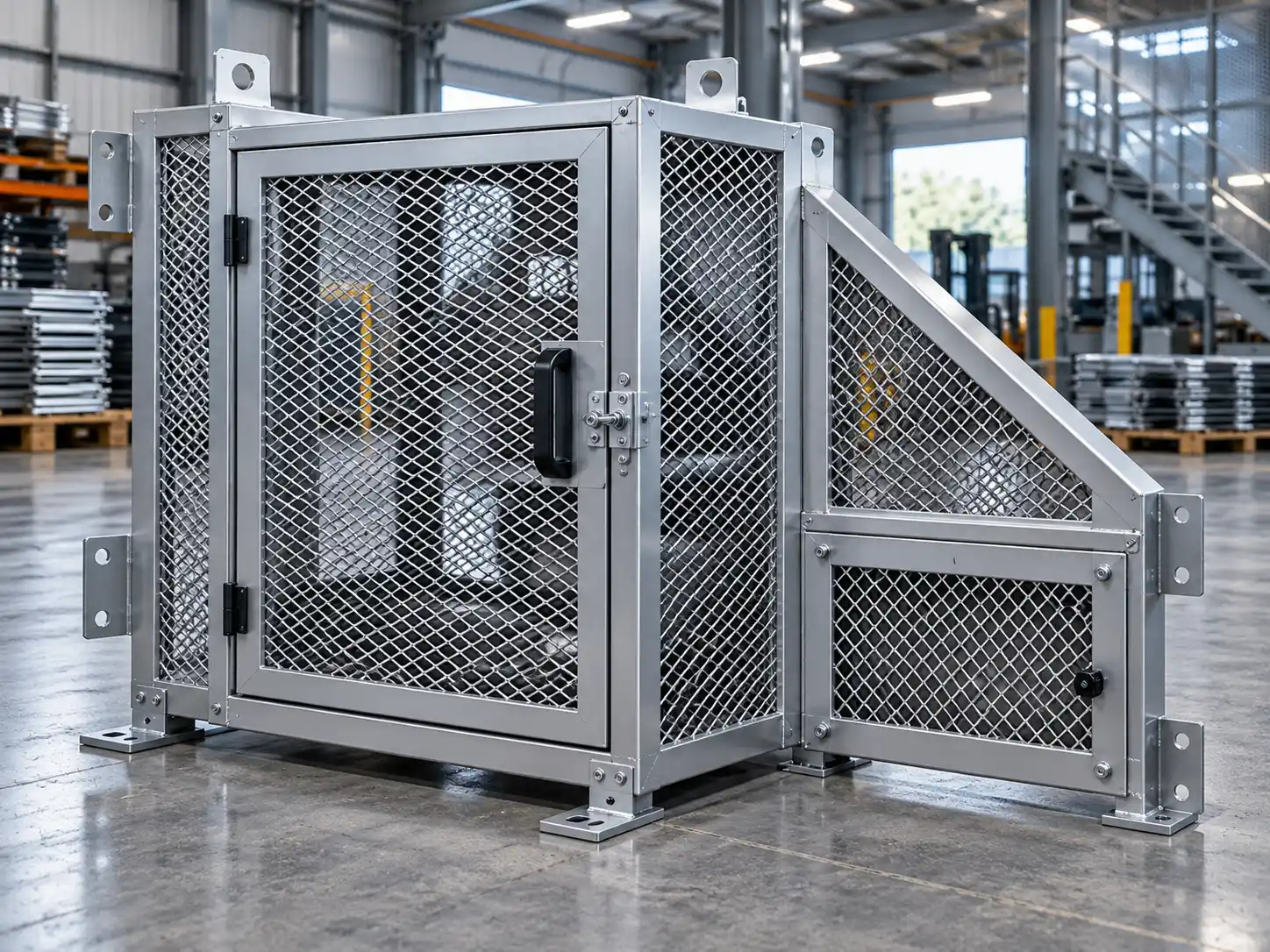 Custom Expanded Metal Screen Assemblies Custom expanded metal screen assembly with framed enclosure, access door and formed screen section