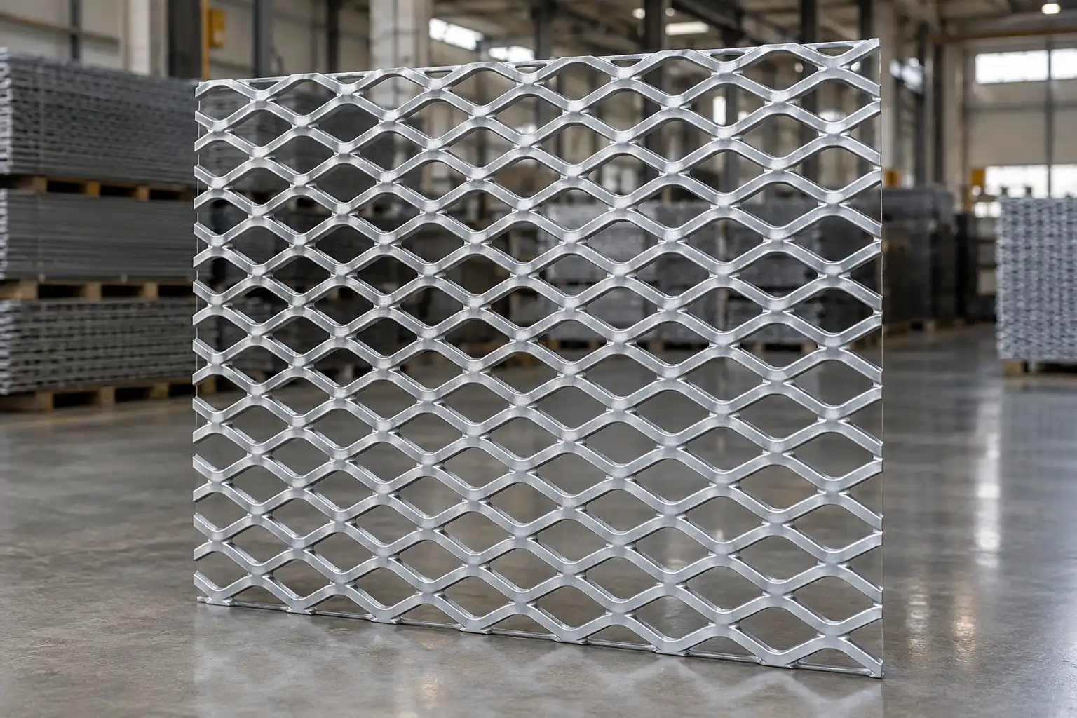 Diamond Expanded Metal Mesh Diamond expanded metal mesh panel with uniform openings and continuous metal strands