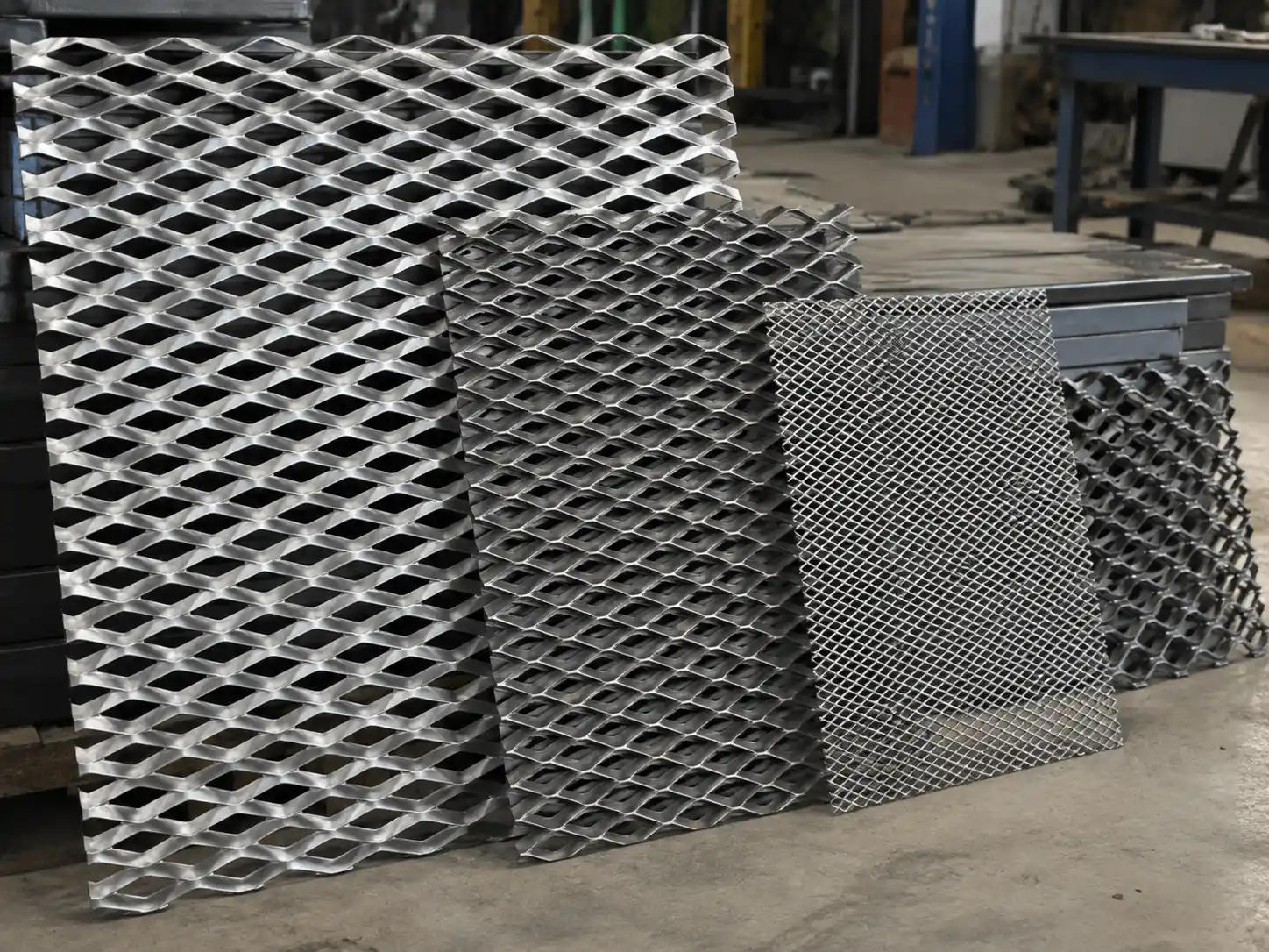 Expanded Metal Mesh Expanded metal mesh samples with different opening sizes and strand dimensions for screening and protection