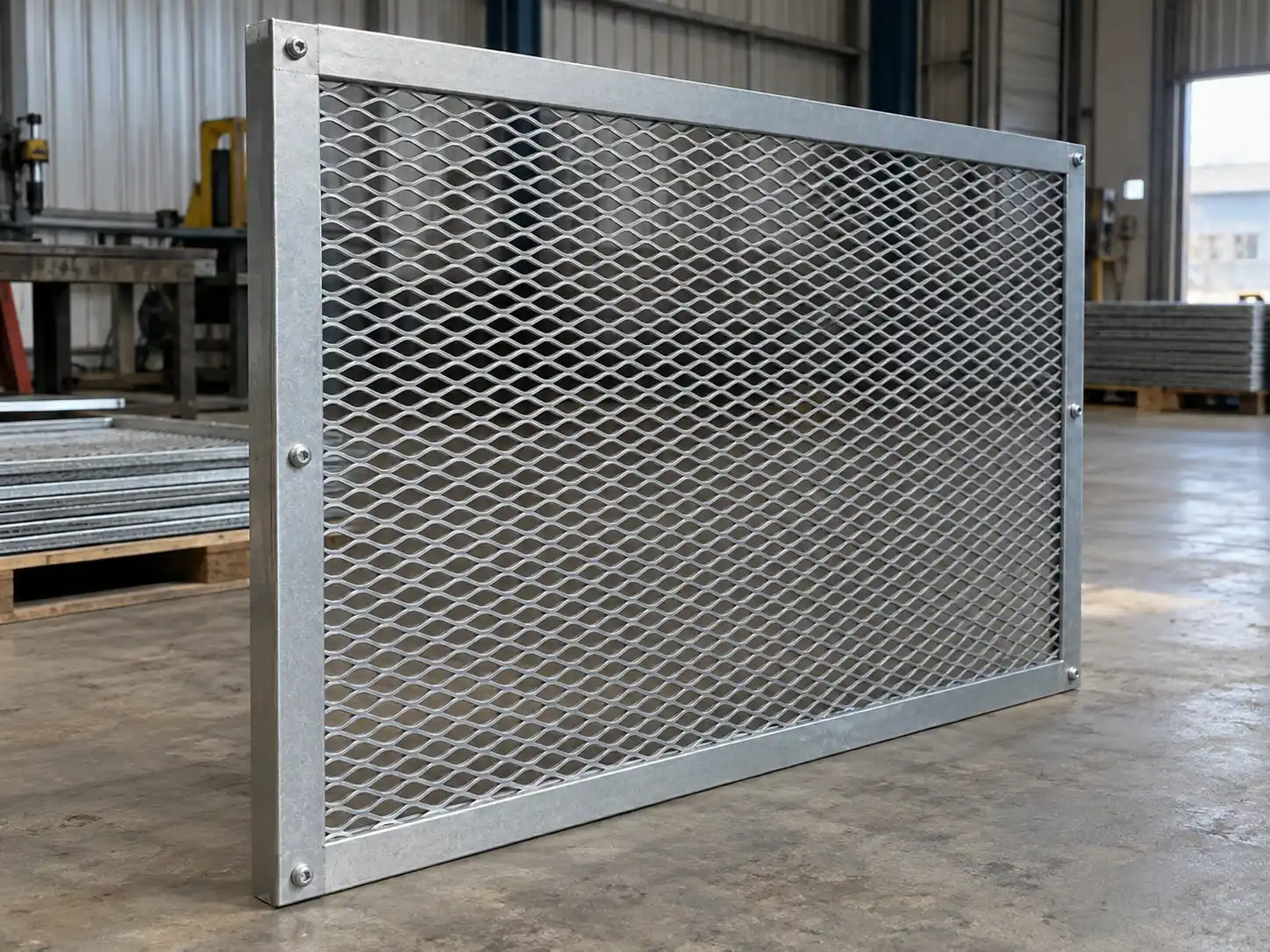 Expanded Metal Screen Framed expanded metal screen panel for ventilation, separation and protective applications