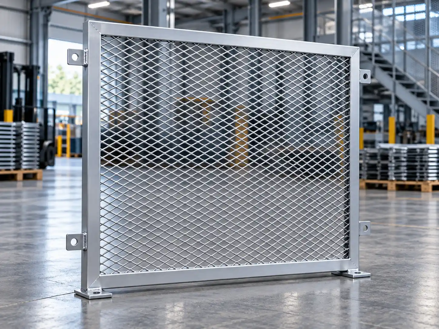 Framed Expanded Metal Screens Framed expanded metal screen panel with welded frame and mounting tabs for industrial installation