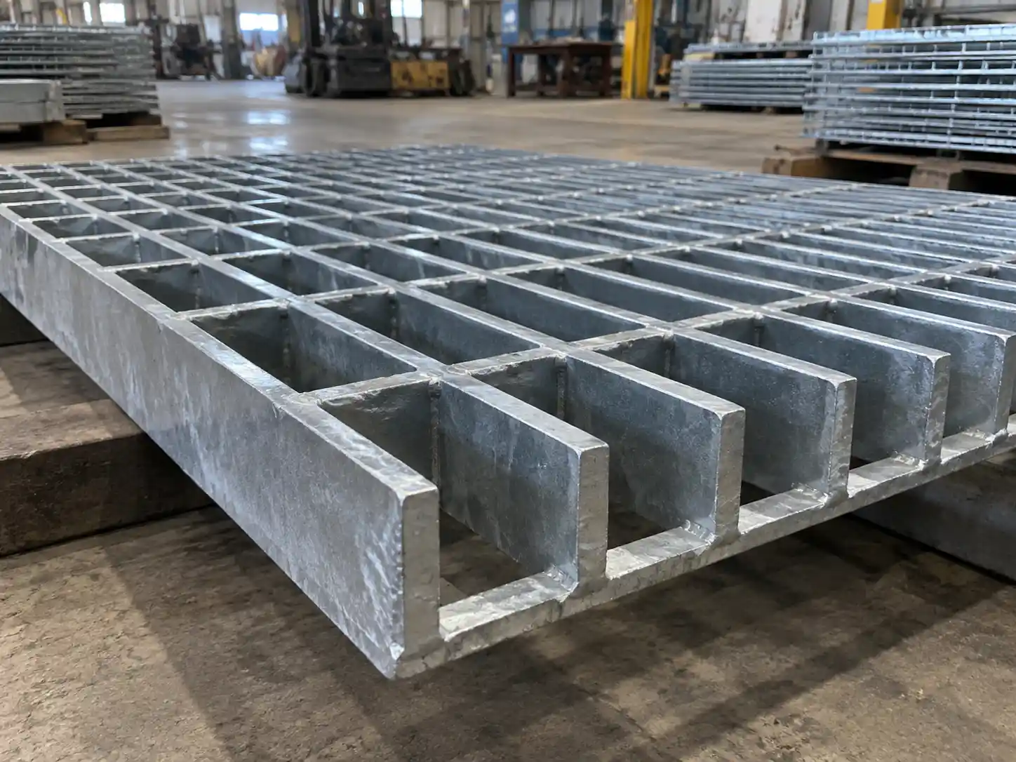 Heavy-Duty Bar Grating Heavy-duty galvanized steel bar grating with deep thick bearing bars for high-load industrial applications