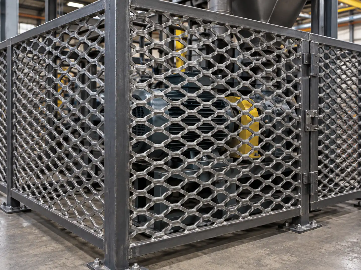 Heavy-duty expanded metal panel providing airflow and visibility while maintaining physical protection