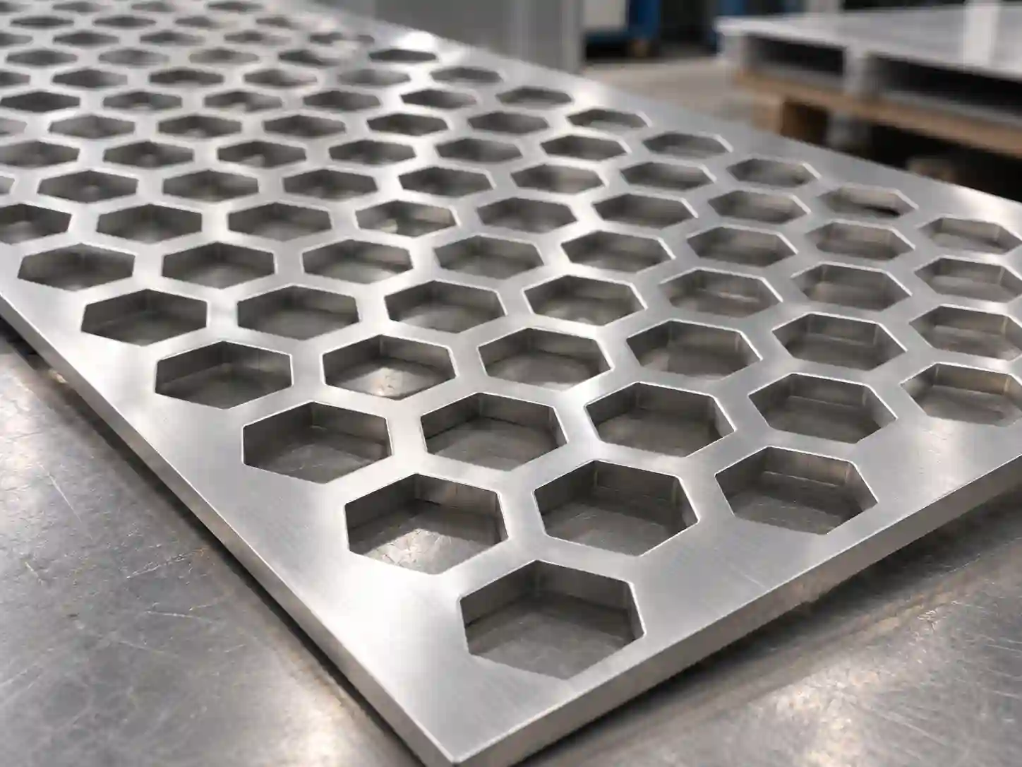 Stainless steel perforated metal sheet with hexagonal perforation pattern