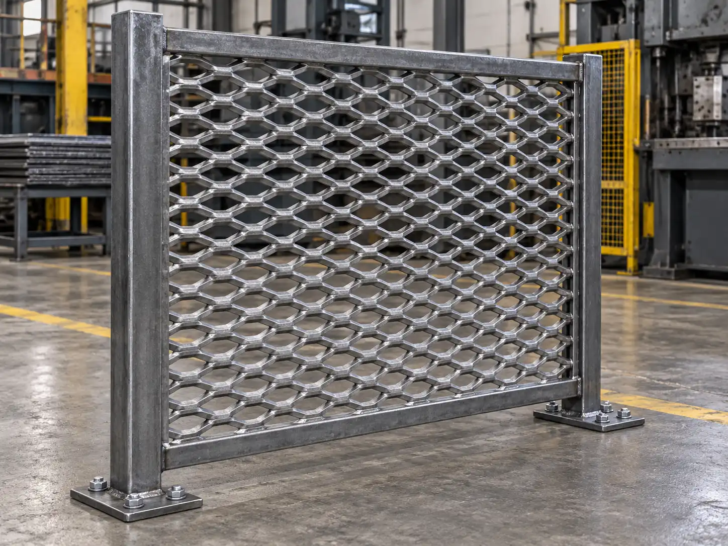 Rigid one-piece heavy-duty expanded metal mesh with strong continuous diamond openings