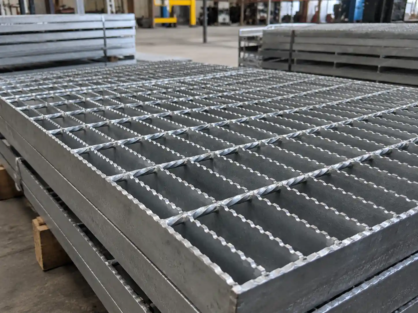 Serrated Bar Grating Serrated galvanized steel bar grating with anti-slip teeth along the top edges of the bearing bars