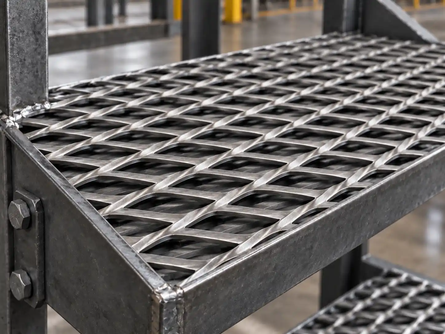 Raised expanded metal surface with textured strands designed to provide improved grip and traction