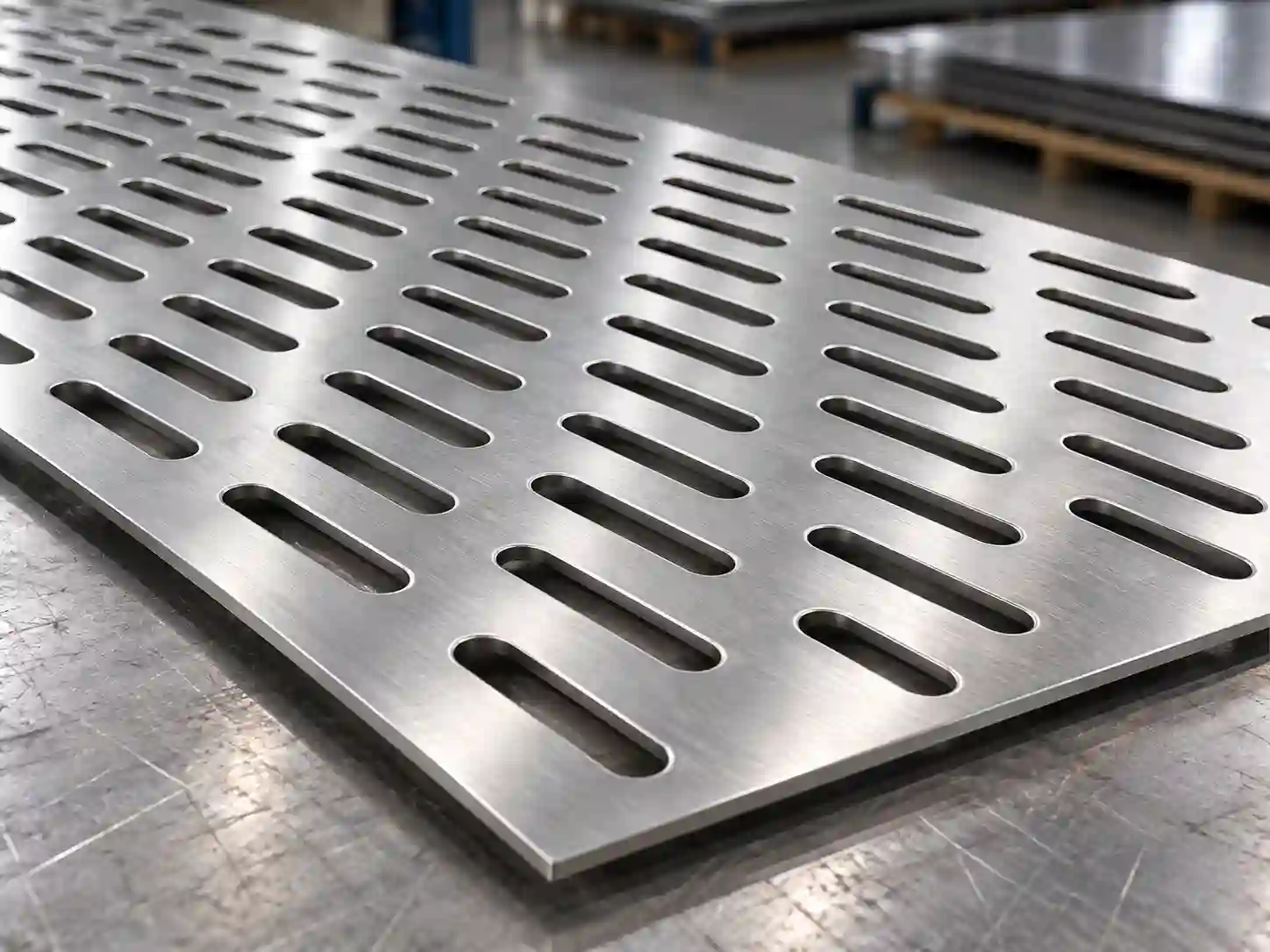 Stainless steel perforated metal sheet with elongated slotted hole pattern