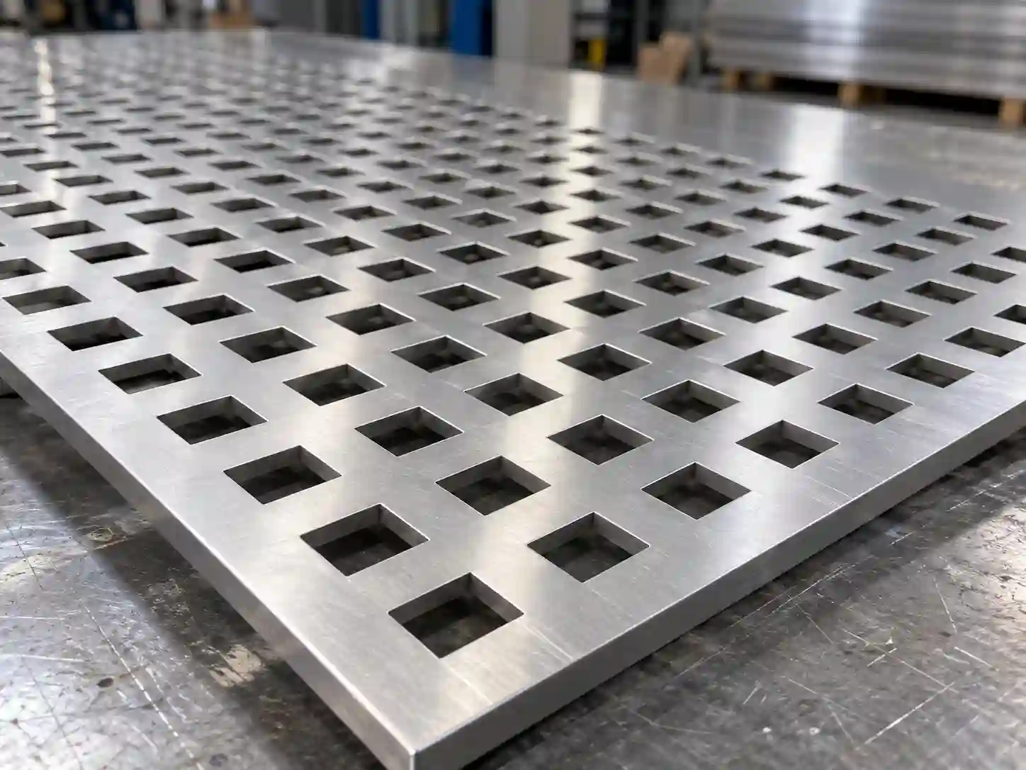 Stainless steel perforated metal sheet with precise square hole pattern