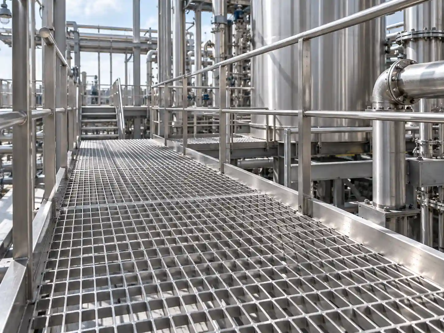 Stainless Steel Bar Grating Platforms and Walkways Stainless steel bar grating used for industrial platforms and walkways