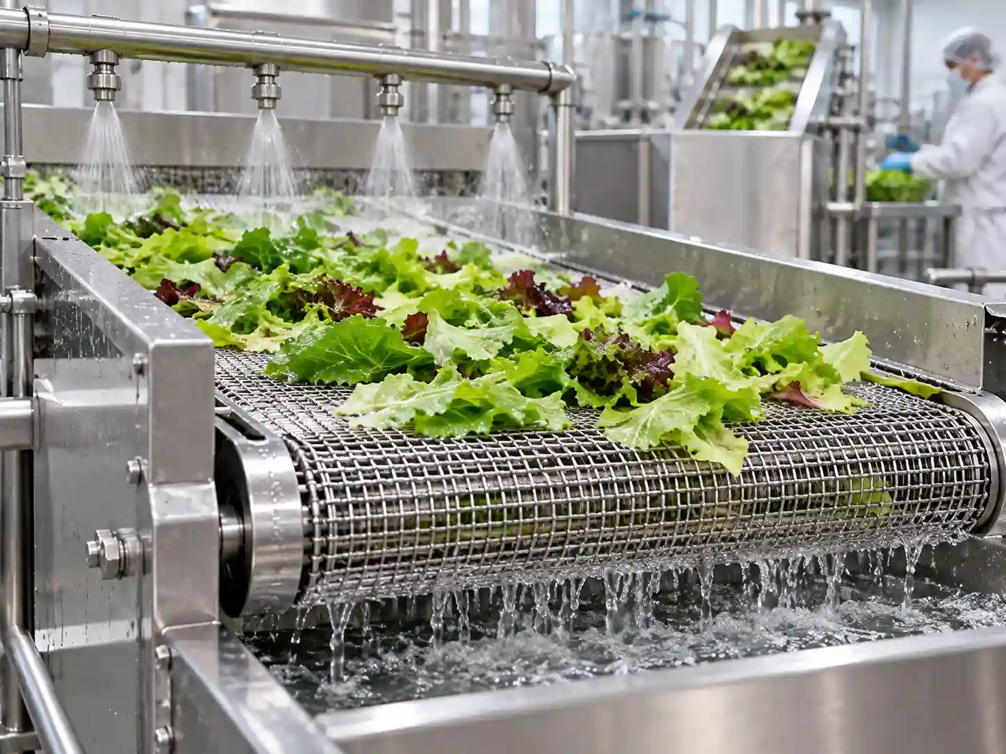 Stainless Steel Wire Mesh for Food Processing Stainless steel wire mesh conveyor used for washing and processing fresh vegetables