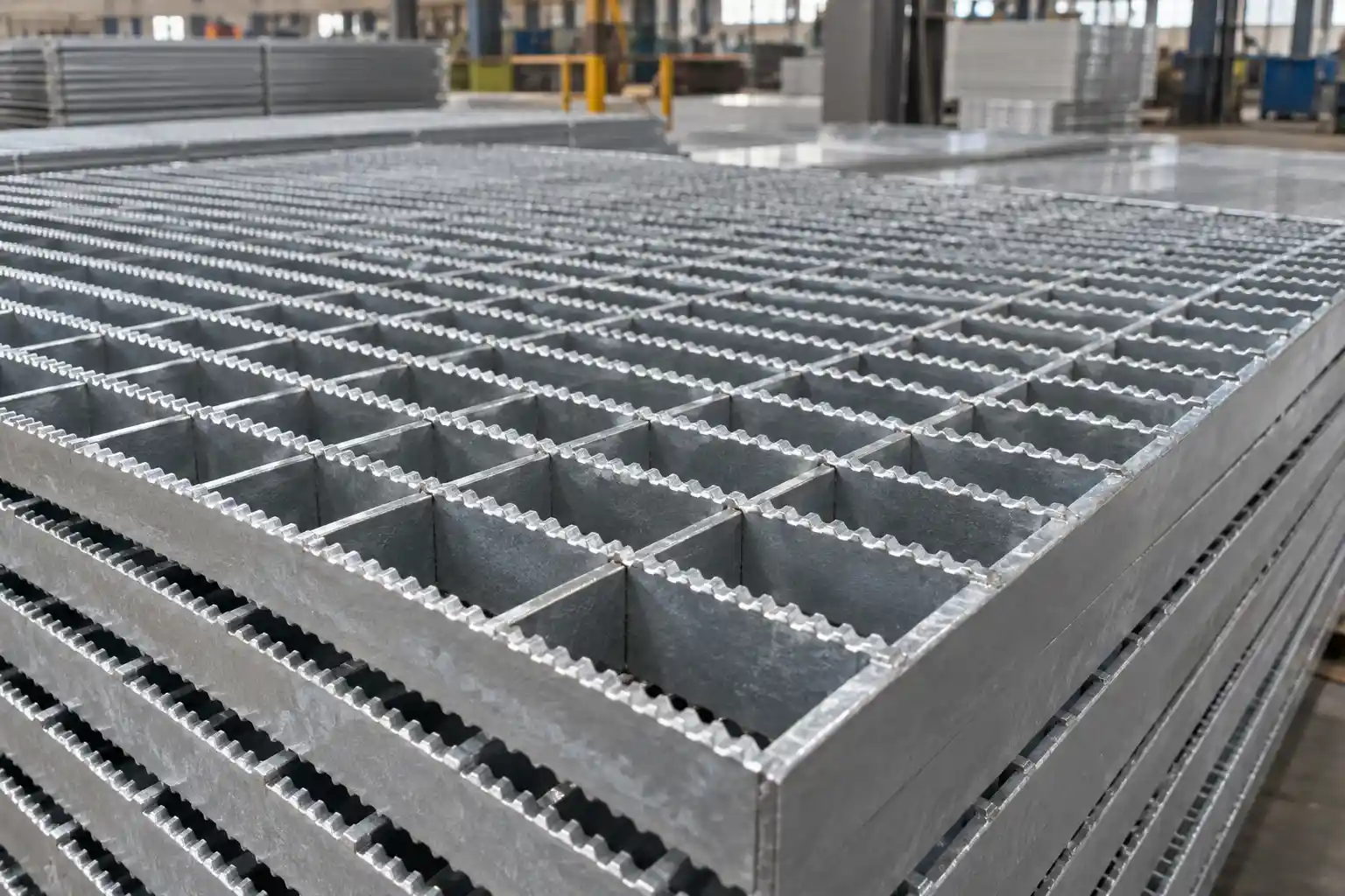 Welded Serrated Bar Grating Welded serrated bar grating with notched bearing bars and welded cross bars for industrial flooring and access applications
