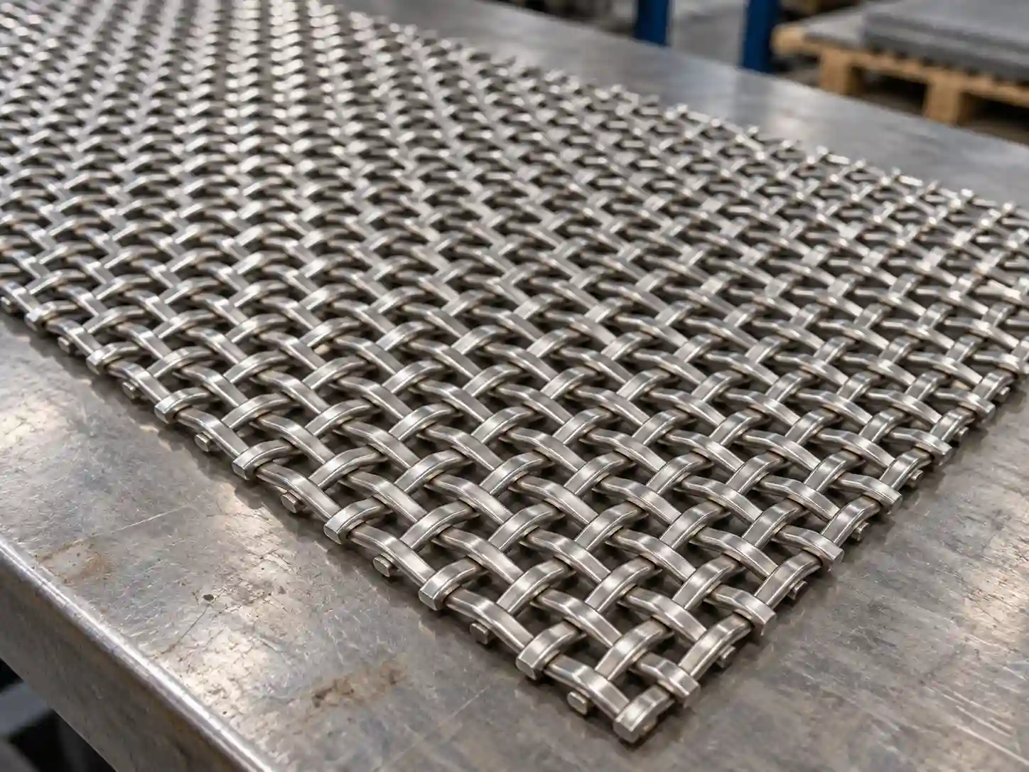 Stainless steel woven wire mesh with a clear over-under wire pattern